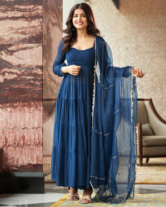 Fancy Blue Georgette Anarkali Gown