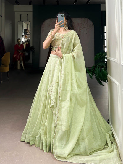 Stylish Green Allen Crush Plain Lehenga Choli