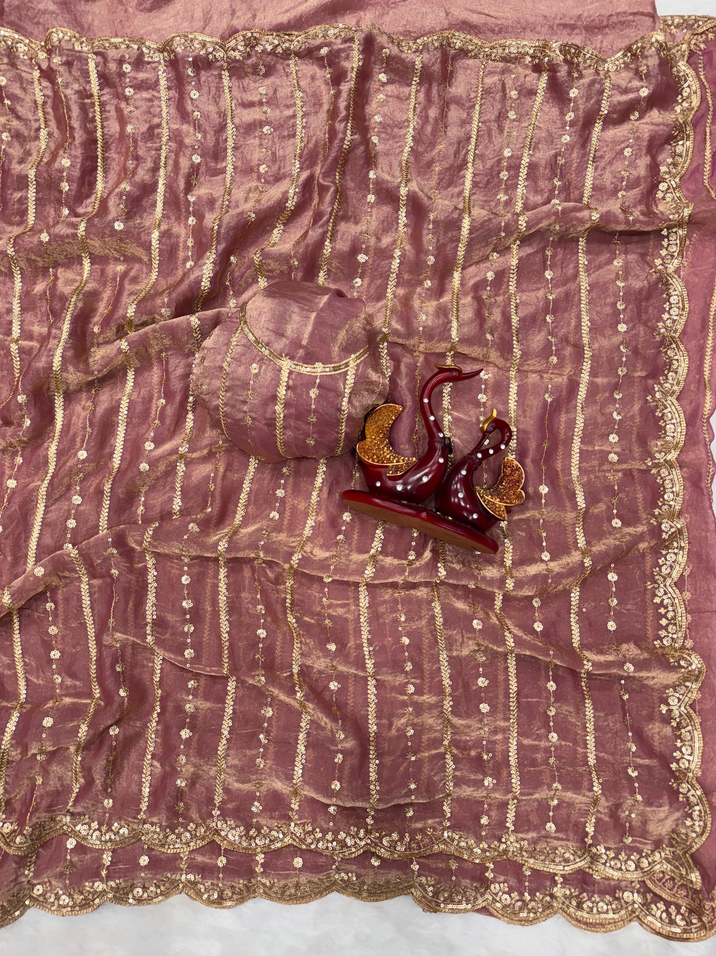 Beautiful Red Color Sequence Work Silk Saree