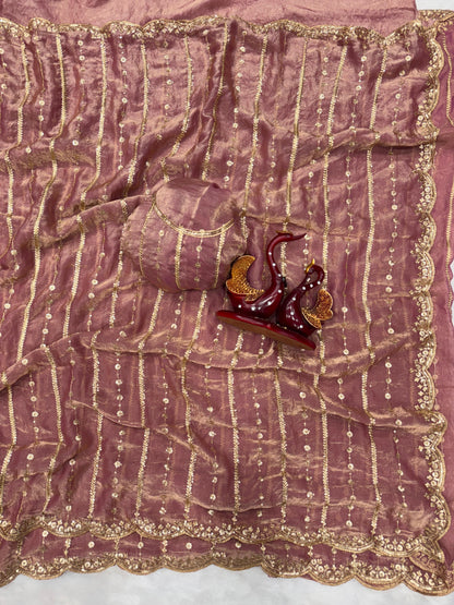 Beautiful Red Color Sequence Work Silk Saree