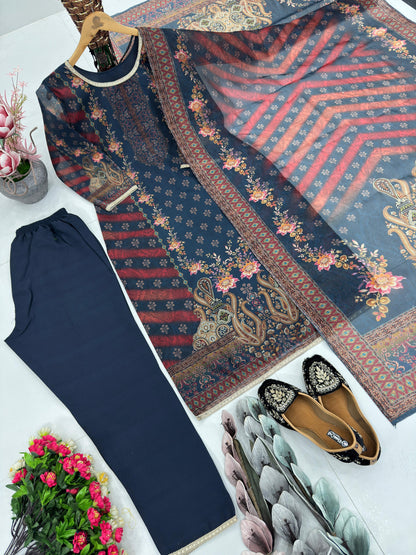 Glorious Blue Satin Digital Printed Salwar Suit