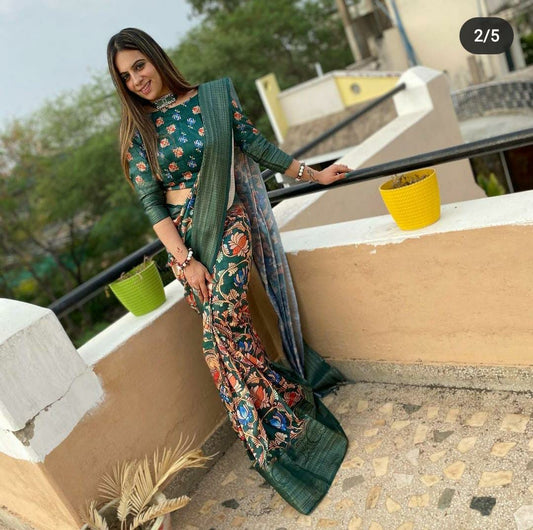 Green Color Beautiful Printed Saree