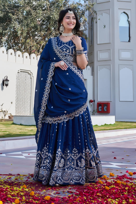Alluring Blue Vichitra Embroidery Lehenga Choli