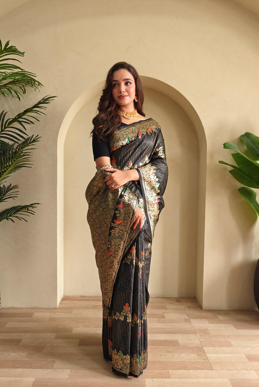 Traditional Wear Black Color Silk Saree