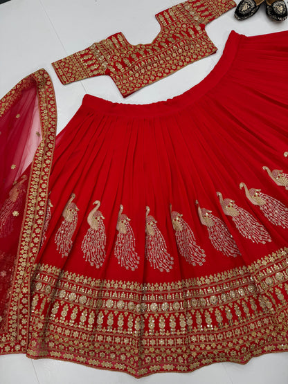 Bridal Wear Heavy Work Red Color Lehenga Choli