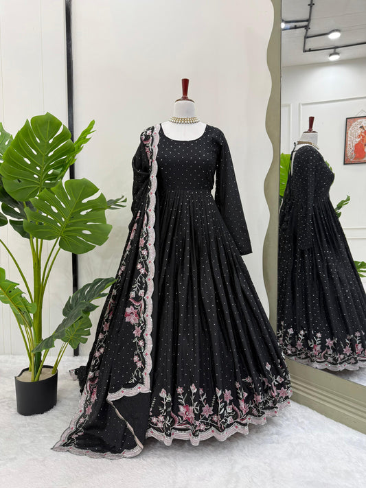 Designer Sequence Work Black Color Gown