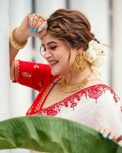 Precious White Rangoli Silk With Embroidered Saree