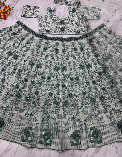 Green Color Embroidery Work Bridal Lehenga Choli