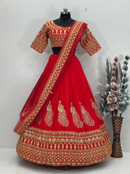 Bridal Wear Heavy Work Red Color Lehenga Choli