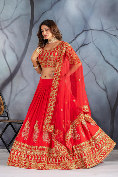 Bridal Wear Heavy Work Red Color Lehenga Choli