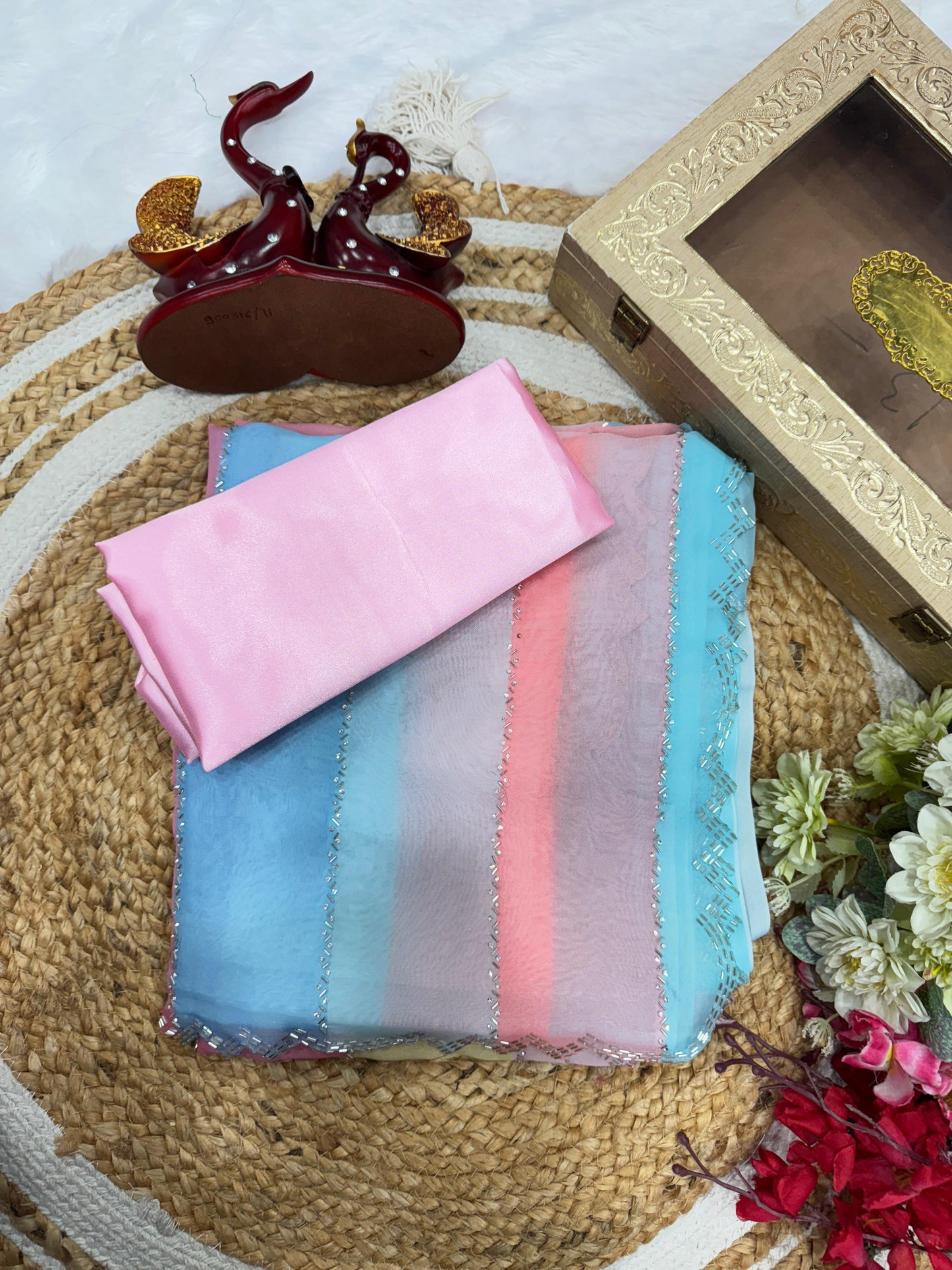 Ravishing Multicolor Beautiful Printed Tabby Silk Saree