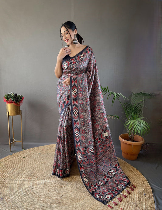 Opulent Grey Color Digital Print Saree