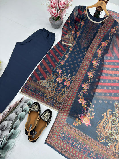 Glorious Blue Satin Digital Printed Salwar Suit