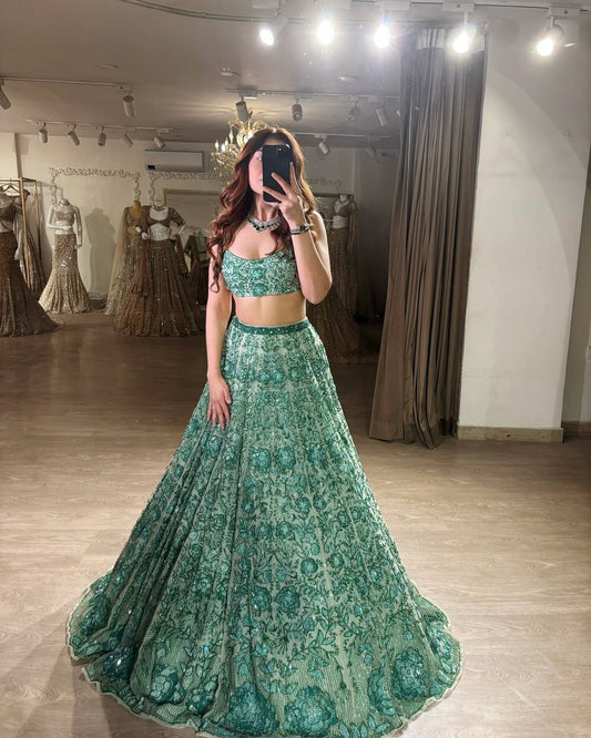 Green Color Embroidery Work Bridal Lehenga Choli