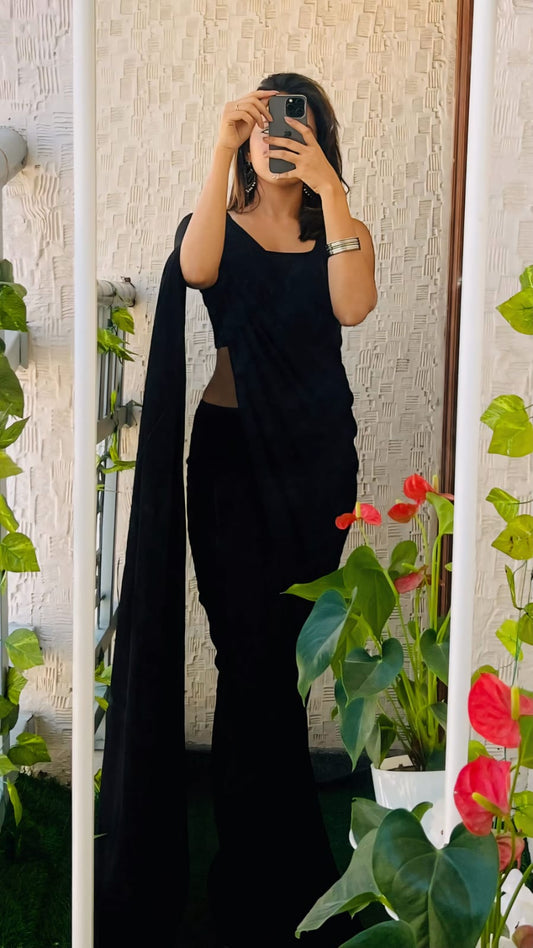 Beautiful Black Color Ready To Wear Saree