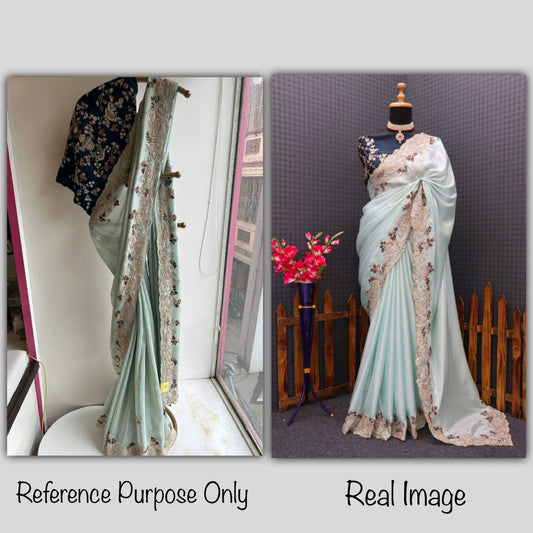 Amazing  Piasta Color Chinon Silk Embroidery Work Saree