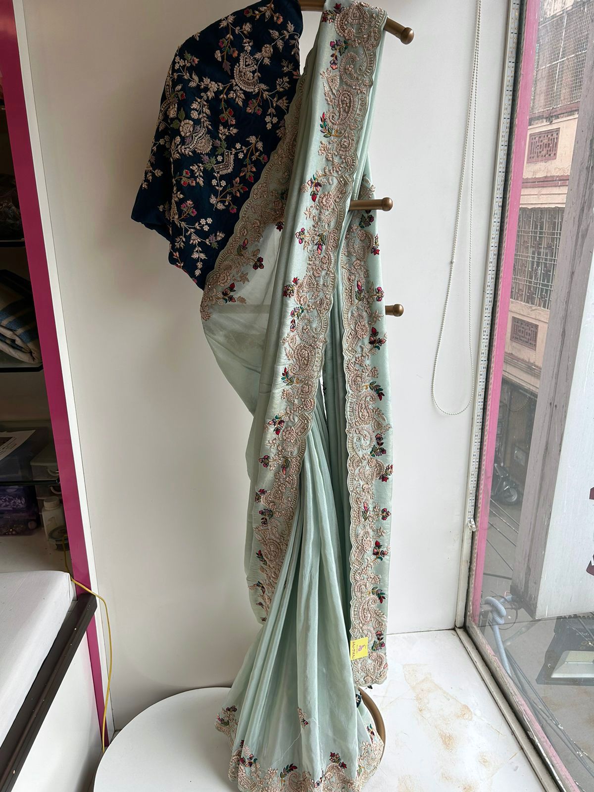 Amazing  Piasta Color Chinon Silk Embroidery Work Saree