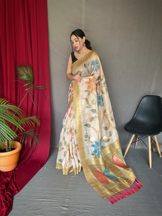 Attractive Design mustard color digital print saree