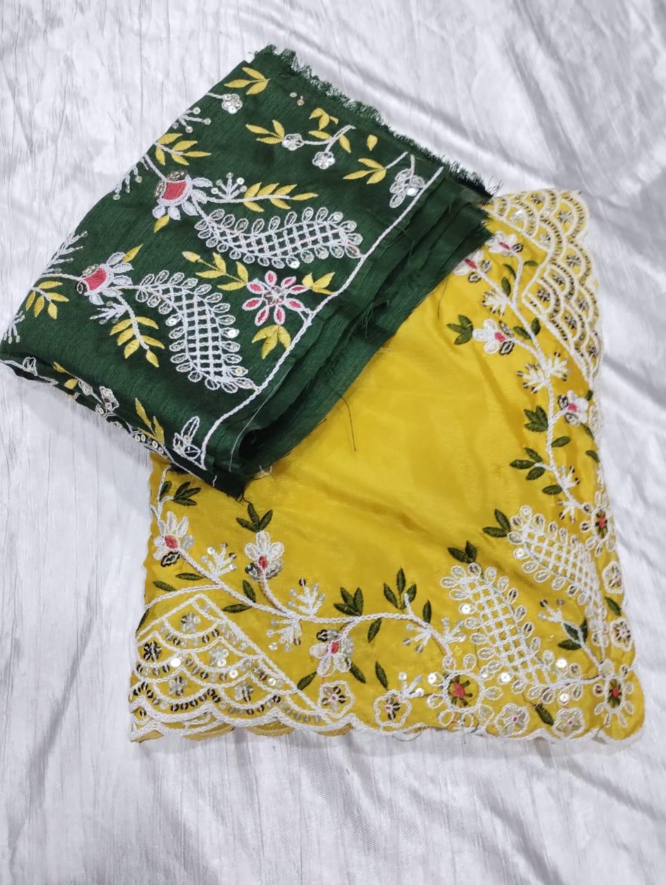 Beautiful Yellow Saree Paired With Green Embroidered Blouse