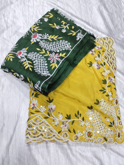 Beautiful Yellow Saree Paired With Green Embroidered Blouse
