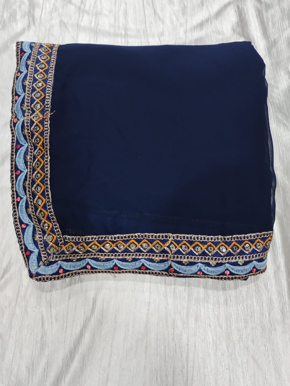 Navy Blue Embroidered Saree with Designer Blouse