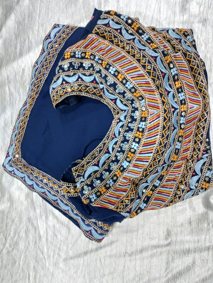 Navy Blue Embroidered Saree with Designer Blouse