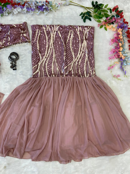 Captivating Embroidery Sequins Work Peach Color Lehenga Choli