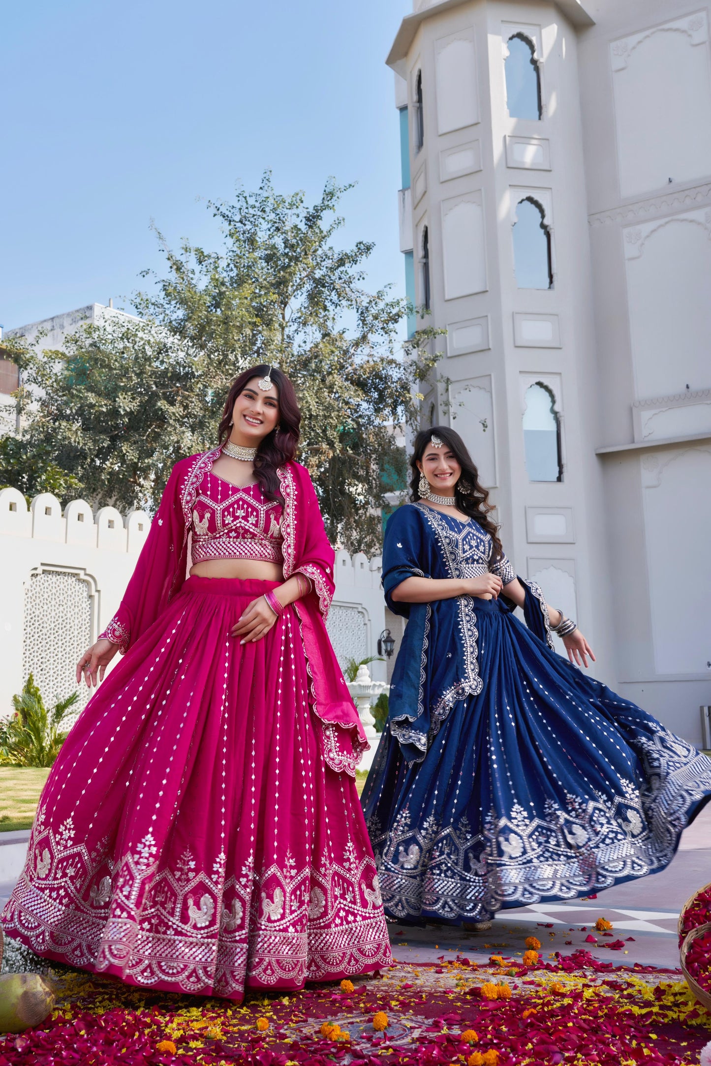 Alluring Blue Vichitra Embroidery Lehenga Choli