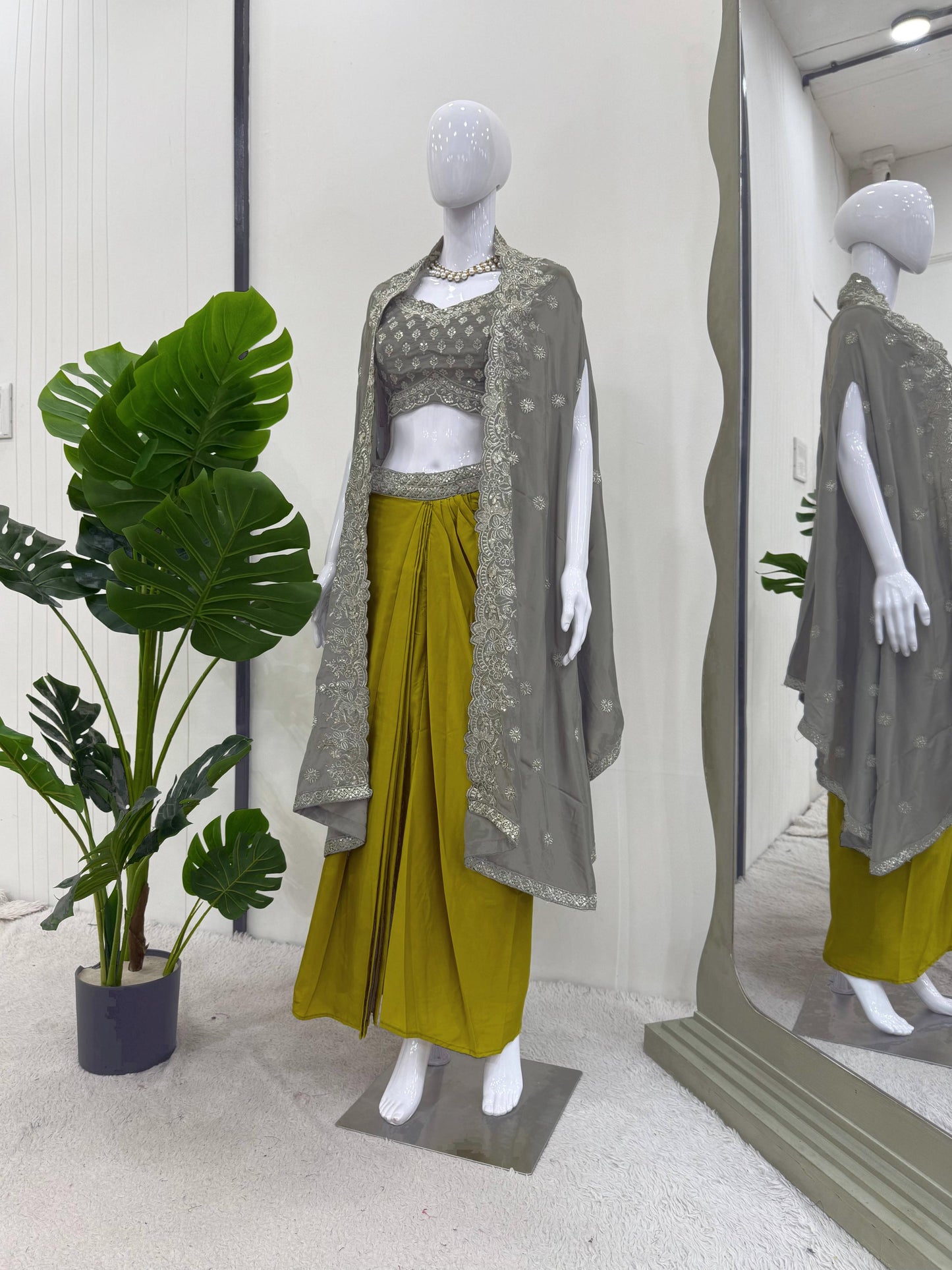 Grey Color Heavy Sequence Work Dhoti Style Suit