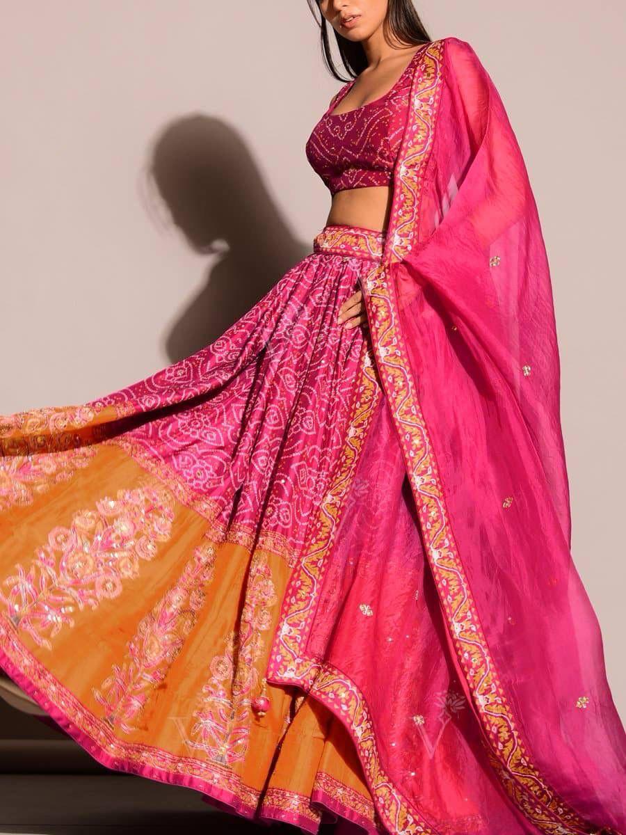 Peaceful Tapeta Silk Pink & Orange Color Lehenga Choli