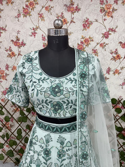 Green Color Embroidery Work Bridal Lehenga Choli