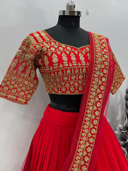 Bridal Wear Heavy Work Red Color Lehenga Choli
