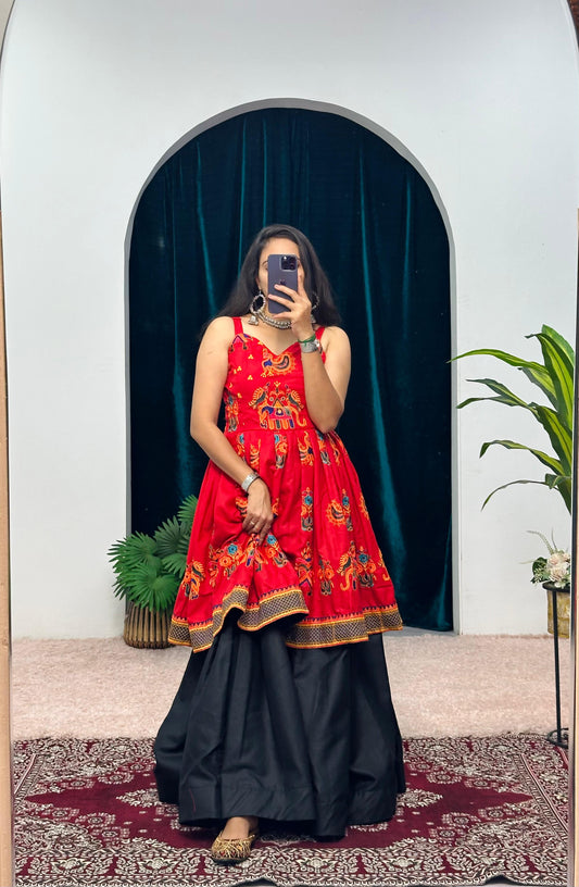 Attractive Red Color Navratri Lehenga With Top