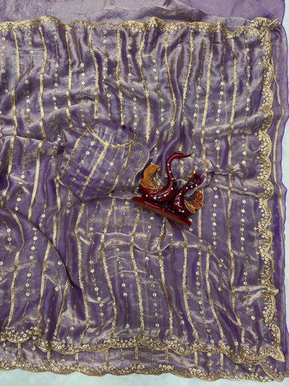 Beautiful Red Color Sequence Work Silk Saree