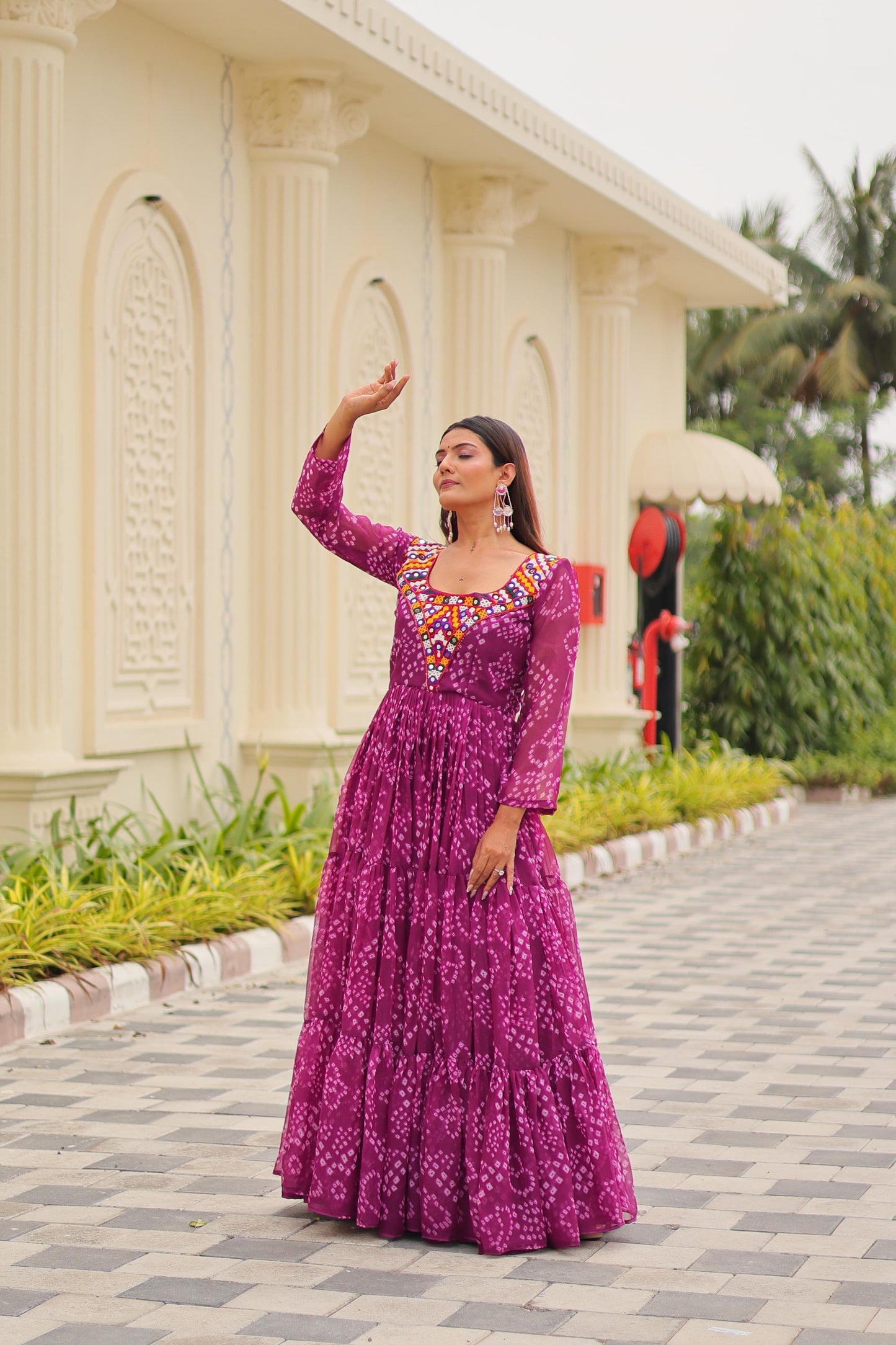 Navratri Collection Purple Color Stylish Georgette Gamthi Work Gown
