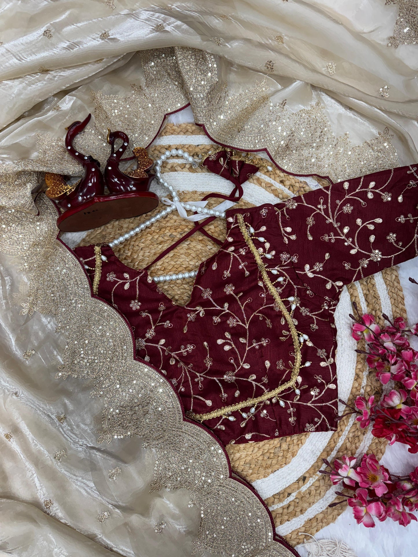 Beige Color Mesmerizing Sequence Work Saree