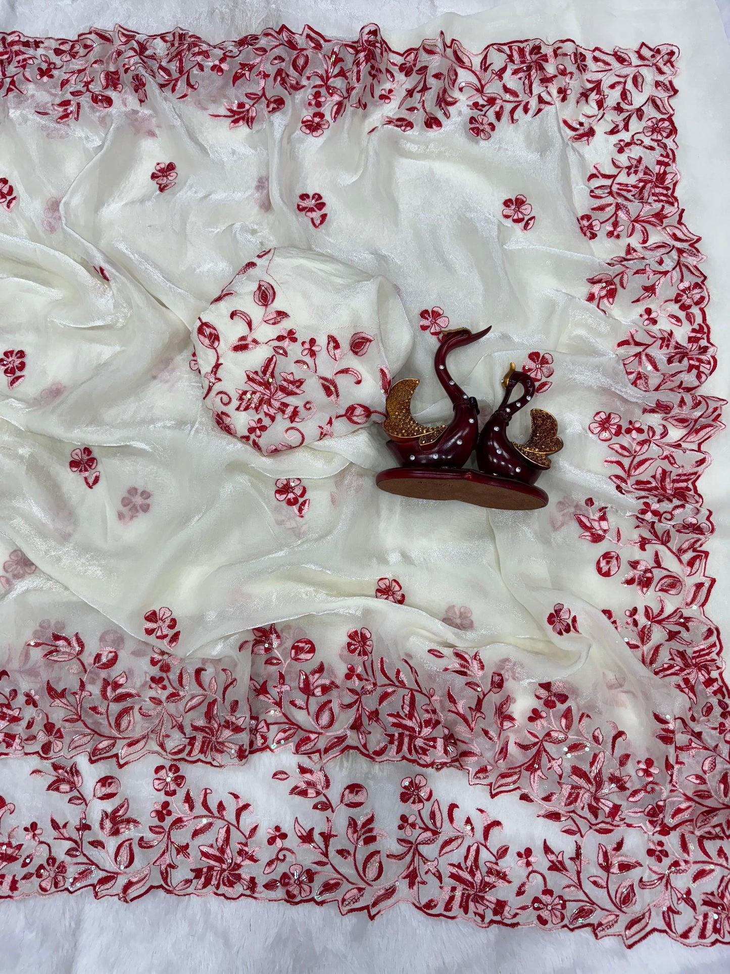 Ravishing White Color Thread Work Silk Saree