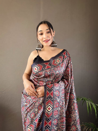 Opulent Grey Color Digital Print Saree