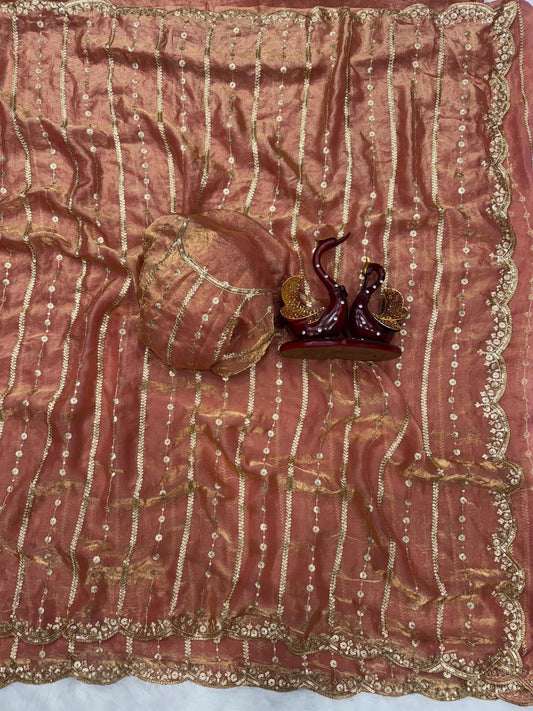 Beautiful Red Color Sequence Work Silk Saree