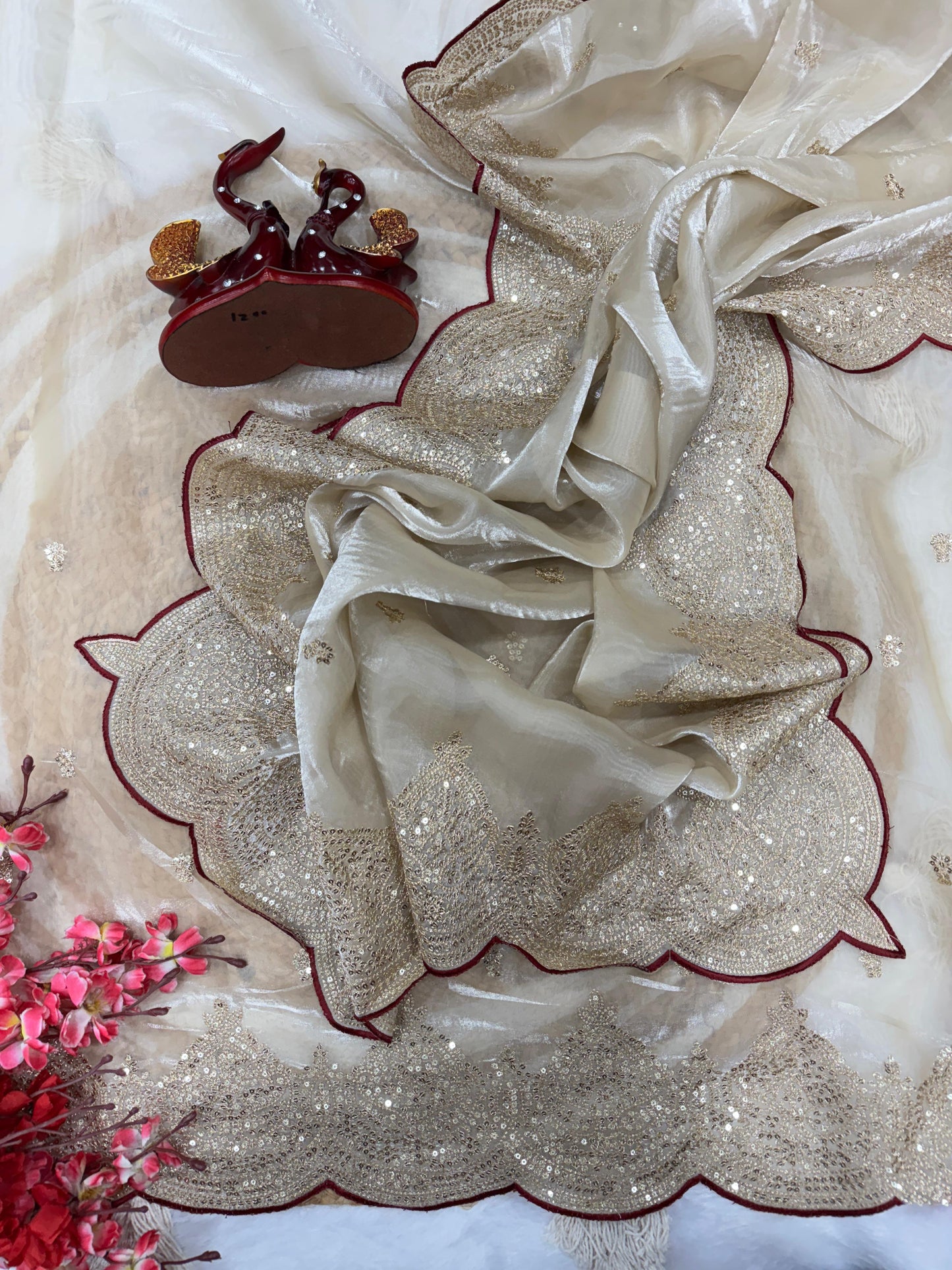 Beige Color Mesmerizing Sequence Work Saree