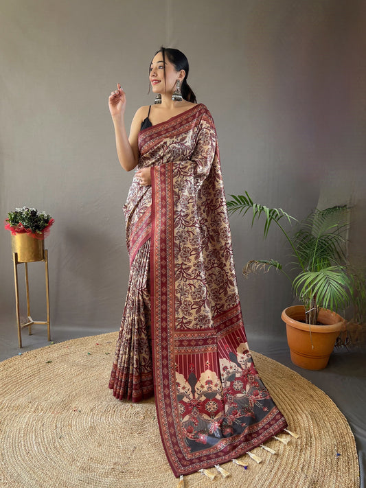 Opulent Beige Color Digital Print Saree