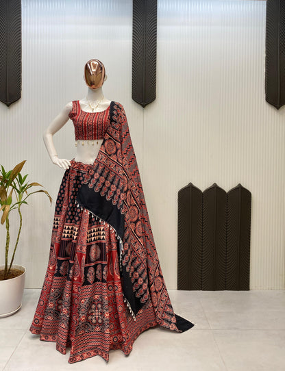 Navratri Wear Red Printed Kodi Lace Lehenga Choli