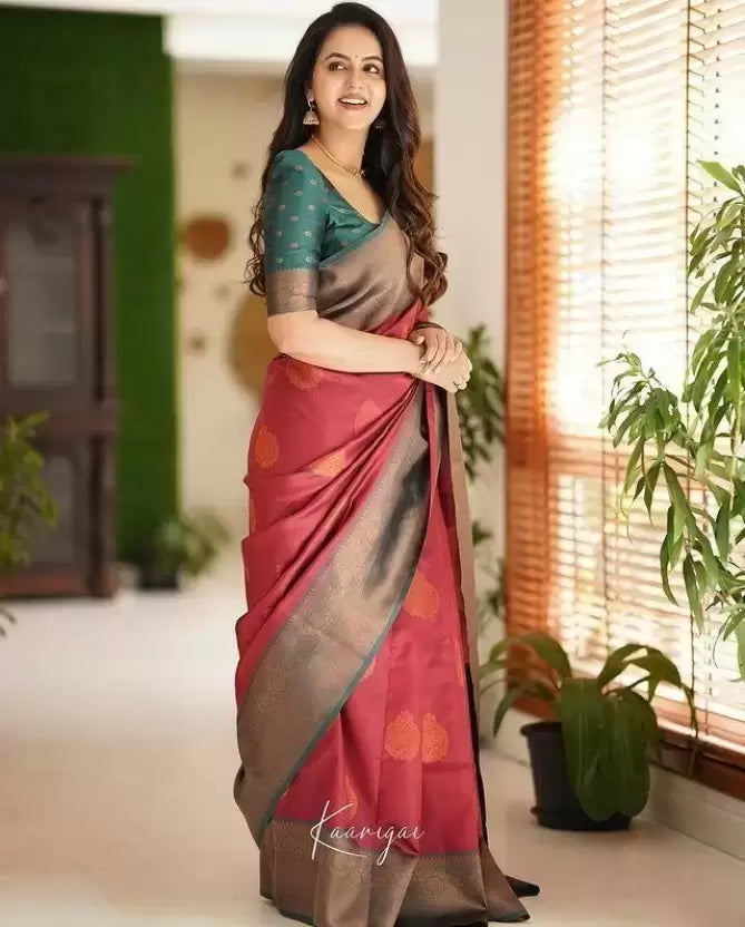 Maroon Soft Silk Kanjivaram Jacquard Saree