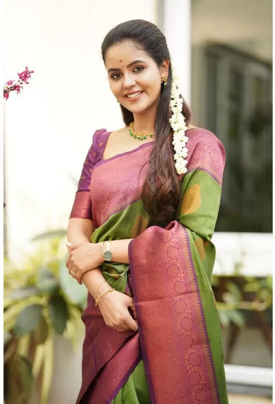 Green Zari Woven Kanjivaram Soft Silk South Indian Saree