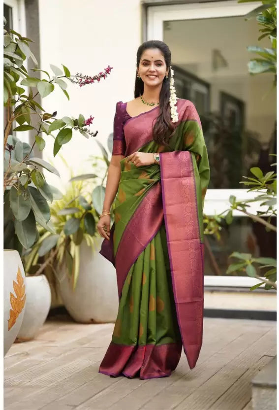Green Zari Woven Kanjivaram Soft Silk South Indian Saree