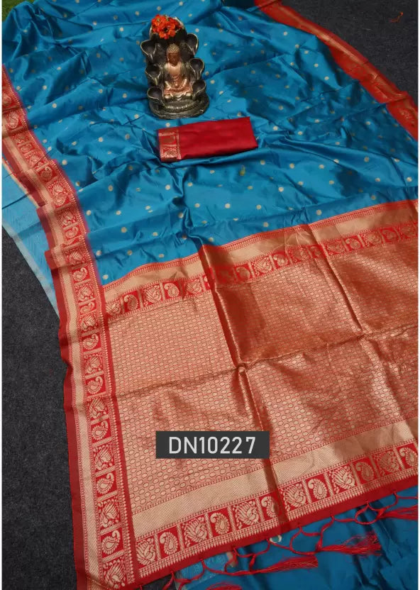 Golden Zari Weaving Banarasi Soft Silk Jacquard Saree