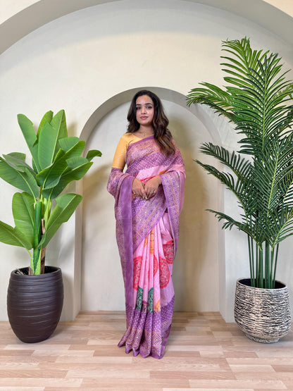 Multi Design Bandhani Print Lavender Color Exclusive Saree