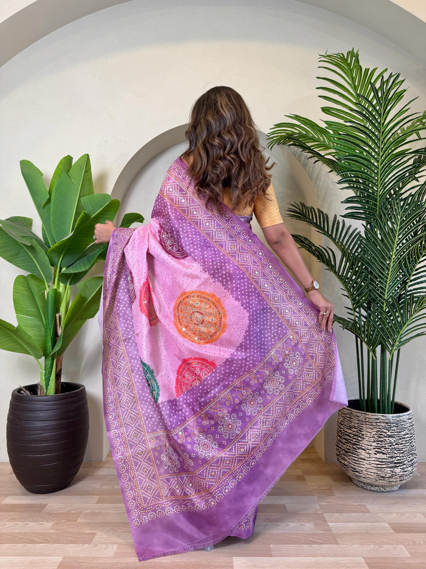 Multi Design Bandhani Print Lavender Color Exclusive Saree