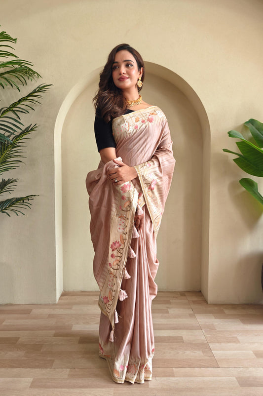 Light Pink Color Festival Special Tussar Saree