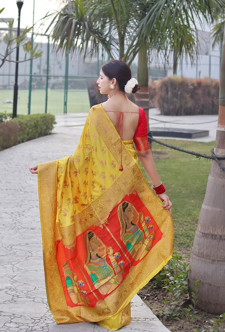 Wedding Wear Yellow Kanchipuram Soft Silk Saree